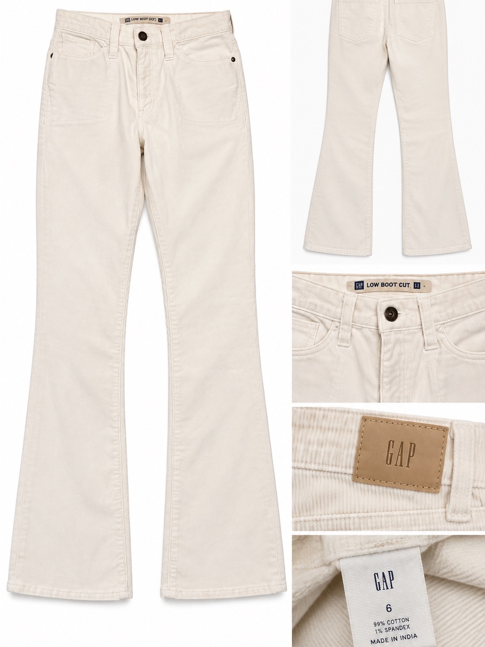GAP Low Boot Cut Corduroy Pants White Cream Size 8 Long NWT